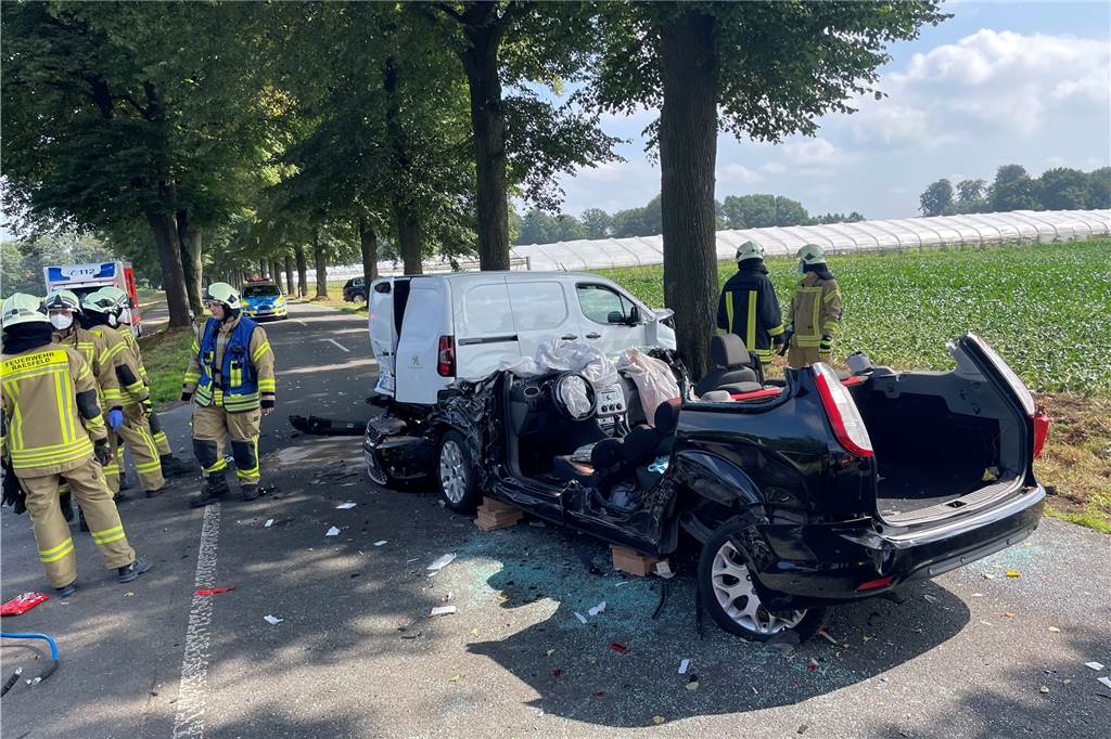 Schwerer Unfall auf der Rhader Straße in Erle: drei Verletzte (mit Video) Bei dem Zusammenprall wurden die Airbags ausgelöst.