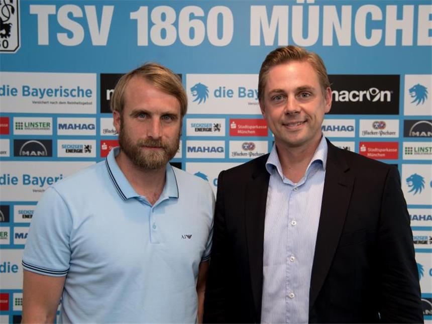Regionalliga: So plant 1860 die Zukunft 1860-Geschäftsführer Markus Fauser (r) und der neue Cheftrainer Daniel Bierofka wollen in der Regionalliga starten. Foto: Sven Hoppe