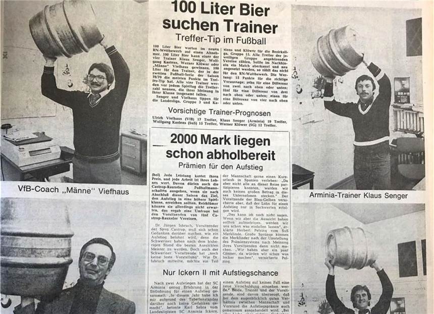 Kruska foult Kruska - 2000 Fans schauten 1979 Derby zwischen VfB Habinghorst und Arminia Ickern an 1979 gab es eine Trainer-Wette. Die Coaches der vier hochklassig spielenden Clubs tippten die Ergebnisse in ihren Ligen. Als Preis gab es ein volles 100-Liter-Fass Bier.