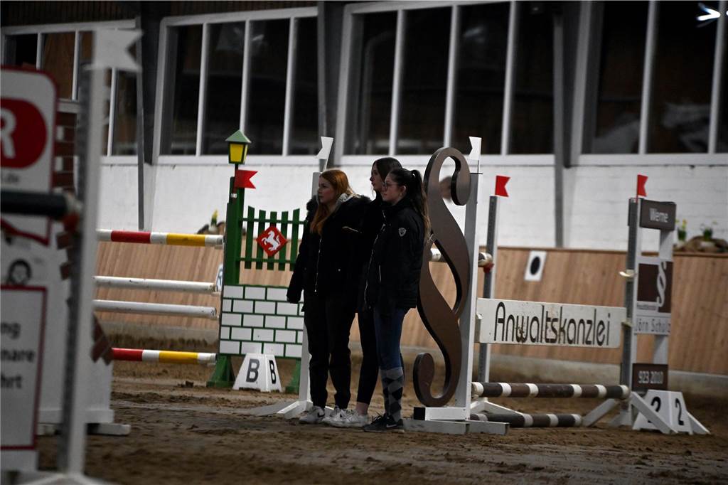 22 Reiterinnen und Reiter traten am Samstagabend auf dem Reiterhof Schwert beim Springreitturnier des RFV St. Georg Werne in der Klasse M* an. Am Ende setzte sich Michael Hagemann im Stechen durch.