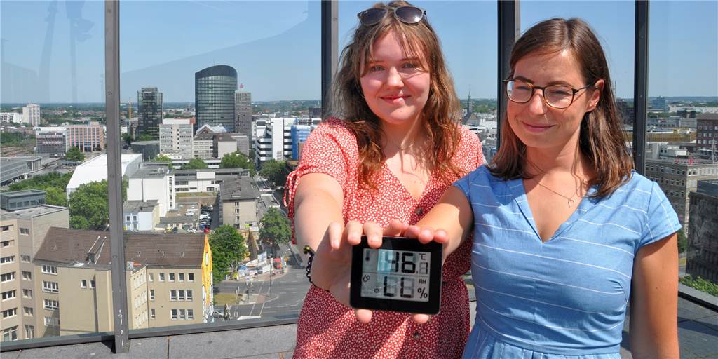 46 Grad in der Sonne auf der Terrasse des Dortmunder U: Extrem heiße Tage wie diese gibt es immer mehr in Dortmund. Das Bild entstand im Juni 2019.