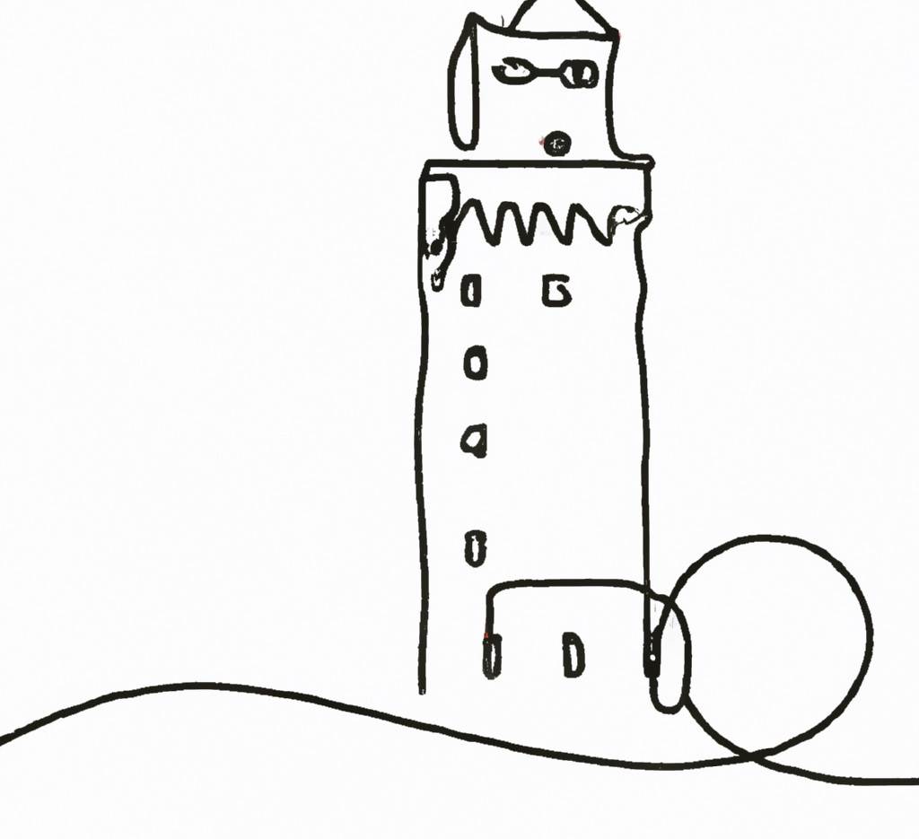 Eine Zeichnung des Hammerkopfturms. 