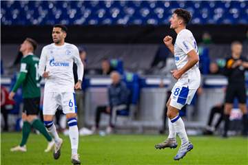 Abgehoben: Alessandro Schöpf (r.) freut sich über sein Tor zum Schalker 3:1.