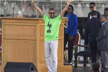 Abiy Ahmed, Ministerpräsident von Äthiopien, bei einer Wahlkampfveranstaltung. Foto: Mulugeta Ayene/AP
