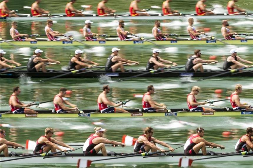 Zwei deutsche Einer-Ruderer im Finale auf dem Rotsee Achter-Teams auf dem Rotsee in den Vorläufen. Foto: Alexandra Wey/KEYSTONE