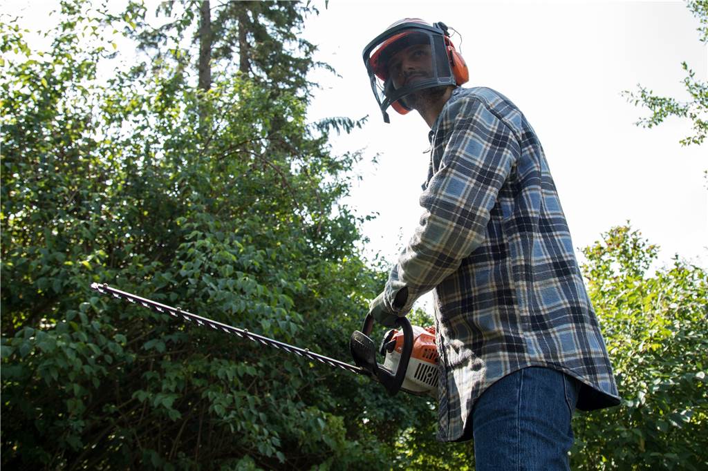 Streit an der grünen Grenze: Thomas Lüfkens schlichtet Nachbarschaftsstreit Ein Mann schneidet mit der elektrischen Heckenschere eine Hecke.