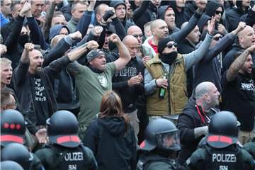 Aggressive Proteste der rechten Szene in Chemnitz am 27. August. Foto: Jan Woitas