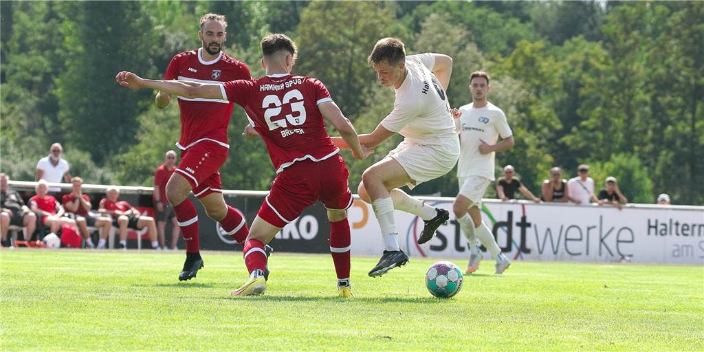 Nach Ostdorf-Entlassung: TuS Haltern gewinnt Trainerdebüt von Große-Puppendahl Alexander Bilski (r.) musste früh gegen den TuS Hiltrup ausgewechselt werden. Sein Ersatz erzielte 23 Minuten später den ersten Treffer des TuS Haltern am See.