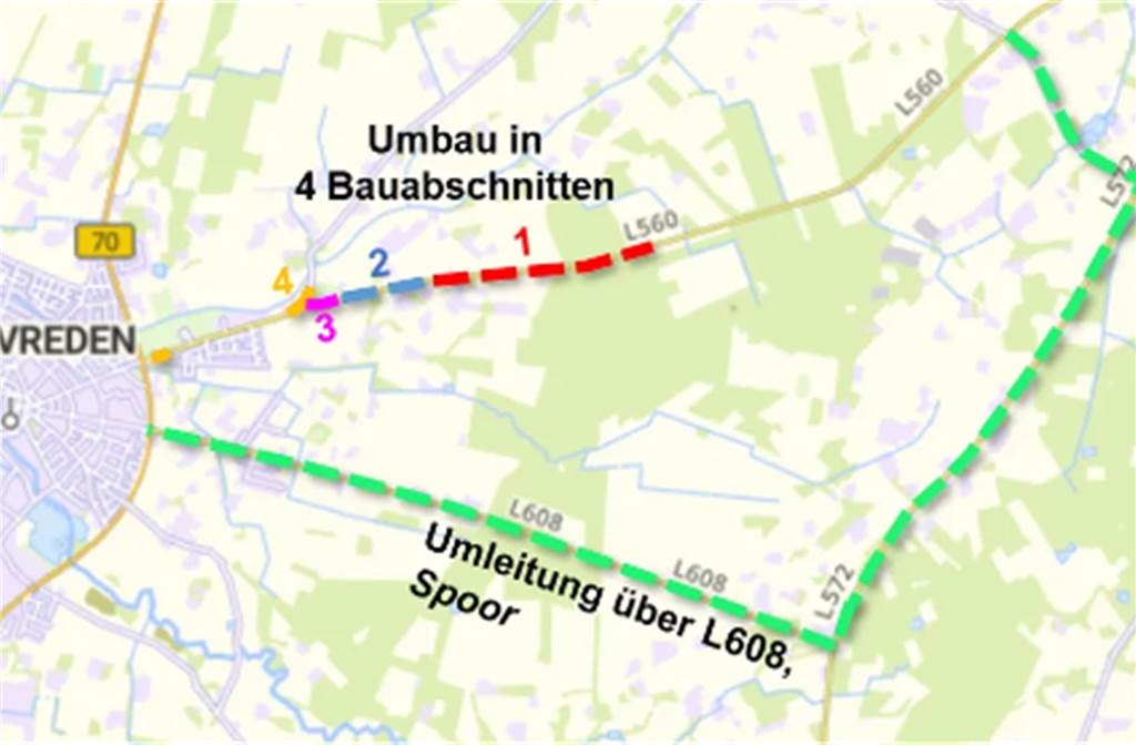 Vredener Dyk wochenlang gesperrt: Vollsperrung ab der Reithalle Alle Bauabschnitte werden vollkommen gesperrt sein, während die Bauarbeiten laufen.