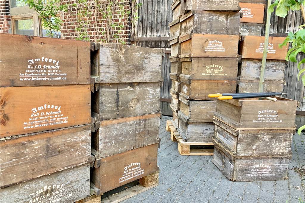 50 Apfelbäume sollen Köln-Berliner-Straße in Aplerbeck zur Allee machen Alte Bienenkästen dienen als Pflanzkübel.
