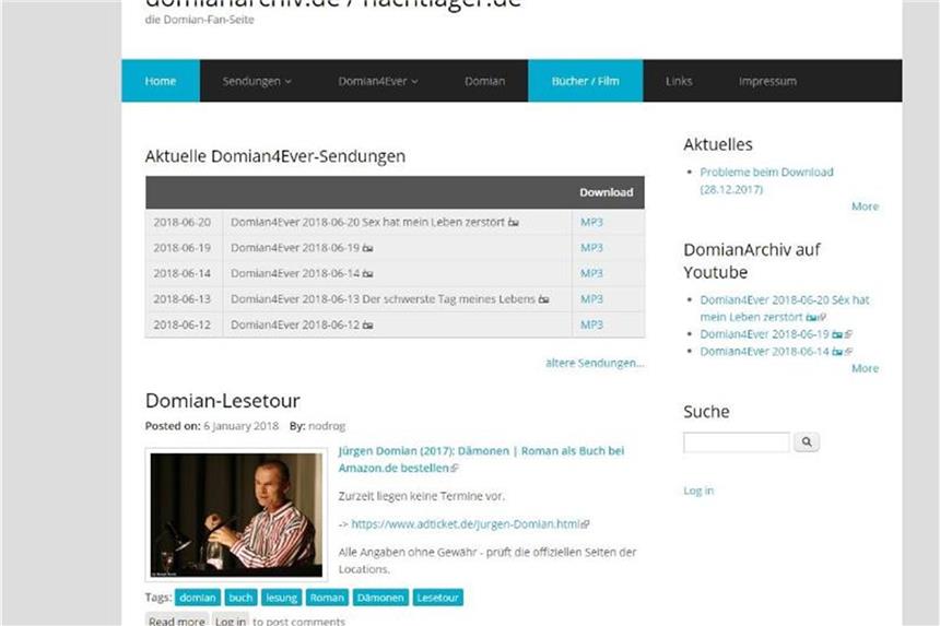 Alle Domian Nacht-Talksendungen im Netz verfügbar Alte Folgen von Jürgen Domians Nacht-Talk stehen im Domianarchiv zum Anhören bereit. Foto: Domianarchiv.de