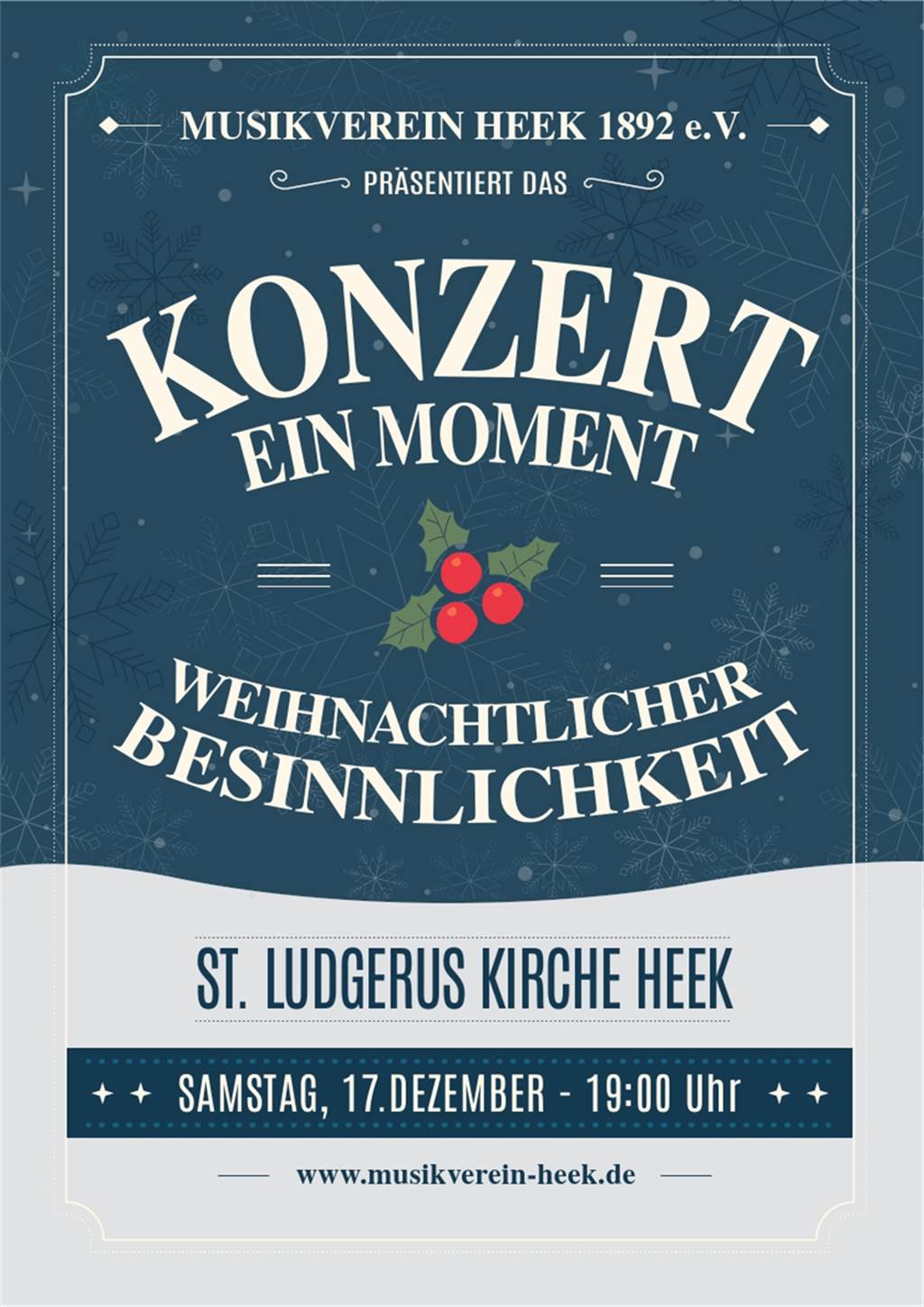 Nicht wegen Corona: Musikverein Heek muss Jahreskonzert absagen Am 17. Dezember (Samstag) um 19 Uhr findet das Weihnachtskonzert des Musikverein statt.
