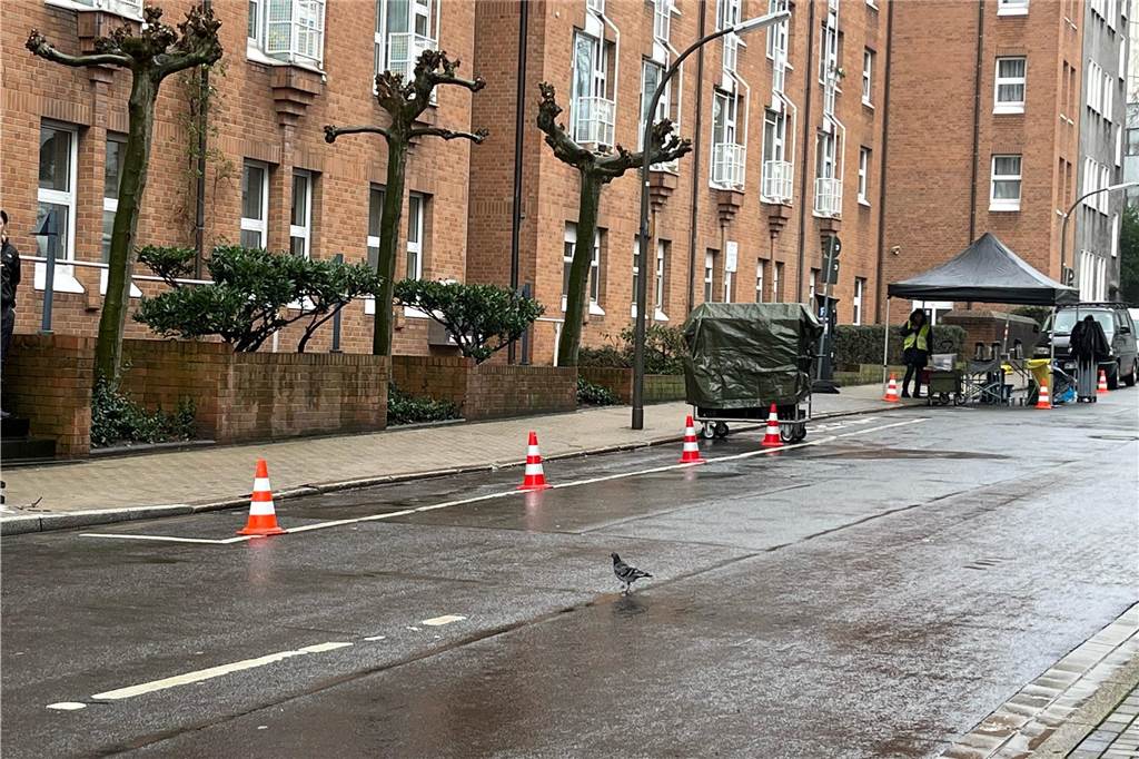 Dreharbeiten für neuen Dortmund-Tatort im Christinenstift Ein Catering-Zelt für die Filmcrew vor dem Pflegeheim Christinenstift.