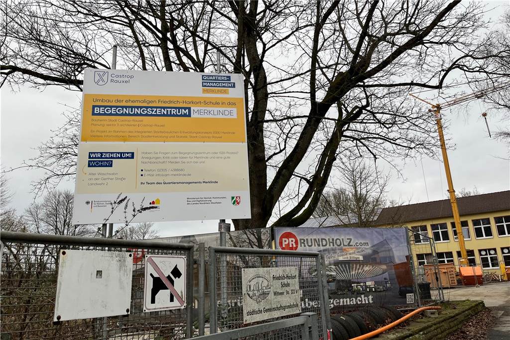 Am Standort der ehemaligen Harkortschule entsteht ein Begegnungszentrum für Merklinde. Hier soll auch die neue Kita gebaut werden.