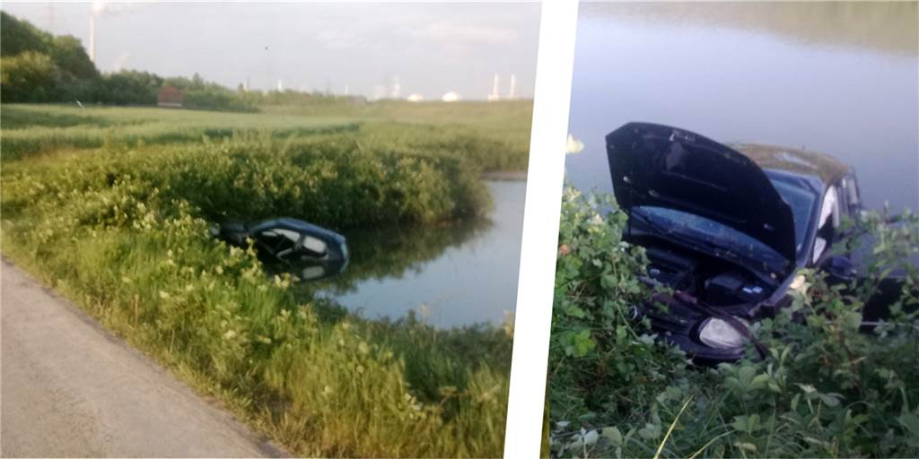 Am Wochenende landete ein schwarzer Golf in einem Teich an der Lippe. Auf dem Bild links im Hintergrund: der Chemiepark Marl.