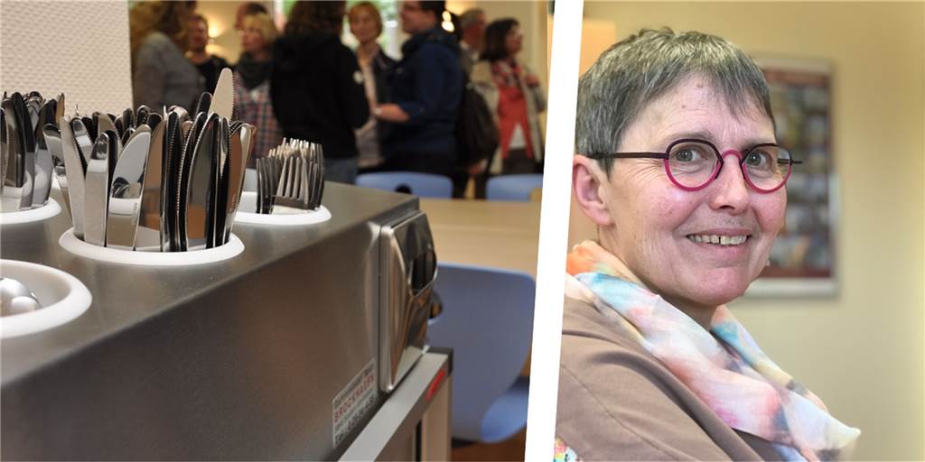 Inflations-Alarm: Kostet ein Schulessen in Castrop-Rauxel bald über 5 Euro? Besteck in einer Schulmensa und Schulleiterin Brigitte Edeler von der Sekundarschule Süd.