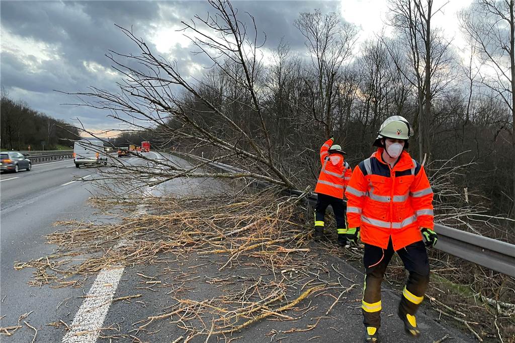 Bäume auf Autos gekippt: Feuerwehr Schwerte verzeichnet 38 Sturmeinsätze An der Autobahnzufahrt Ergste war am Freitagabend ebenfalls ein Baum auf die Fahrbahn gestürzt.