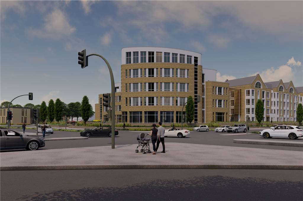 An der Kreuzung Kurt-Schumacher-Straße/Viktoriastraße will der Bauverein auf der ehemaligen Mercedes-Fläche 60 barrierefreie Wohnungen und ein Wohn- und Geschäftshaus mit Büros, Wohngruppe und Gastronomie bauen. Im Hintergrund links: das Verwaltungsgebäude des Bauvereins.