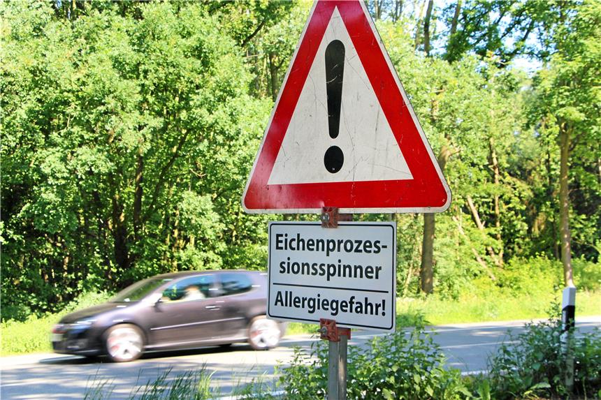 Stadt und Kreis warnen vor der Gefahr durch giftige Raupen An verschiedenen Stellen warnen Schilder in Werne vor dem Eichenprozessionsspinner. Unter anderem am Radweg der B54 in Höhe Lohstraße.