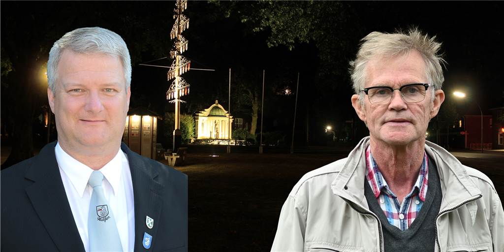 Wulfener Ehrenmal und Wappenbaum leuchten trotz Verbots - aus einfachem Grund Andreas Wanning vom Bürgerschützenverein Wulfen und Johannes Krümpel vom Heimatverein Wulfener äußern sich zum beleuchteten Ehrenmal und zum beleuchteten Wappenbaum.