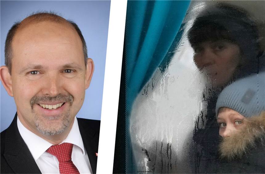 Helfer aus Dortmund: „In Gedanken ständig bei Kollegen in der Ukraine“ Eine Frau und ein Kind beim Verlassen der Region Luhansk in der Ostukraine.