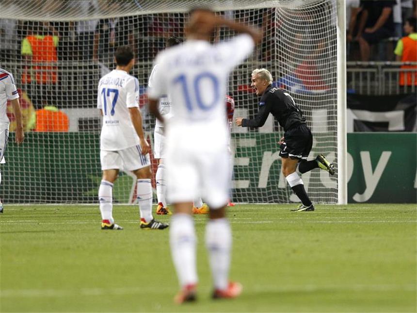 Nach Revanche gegen Lyon: San Sebastián vor Comeback Antoine Griezmann erzielte gegen Lyon mit einem Seitfallzieher aus 15 Metern das 1:0. Foto: Yoan Valat