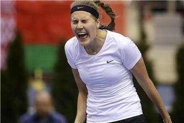 Antonia Lottner hat sich überraschend gegen die an Position zwei gesetzte Belgierin Elise Mertens durchgesetzt. Foto: Sergei Grits/AP