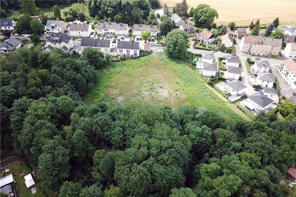 Anwohner der Schieferbergstraße (oben, von rechts nach links) sind zum Teil besorgt. Sie verlieren den Blick ins Grüne und klagen über geringe Abstände zu geplanten Neubauten. Große Teile der hier im Bild befindlichen Bäume müssen gefällt werden.