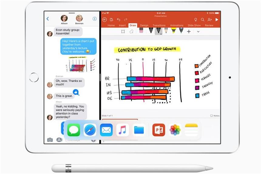 Apples Einsteiger-iPad jetzt mit Pencil-Support Apples Einsteiger-iPad mit dem 9,7 Zoll großen Bildschirm erkennt nun auch Stifteingaben mit dem Apple Pencil. Foto: Apple Inc.