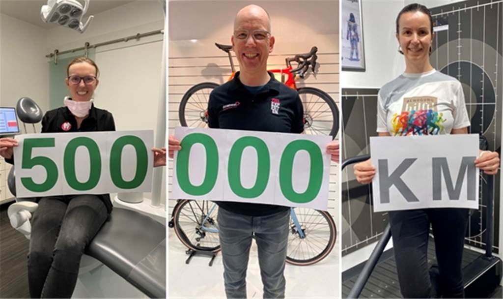 „Bewegung hilft“ geht mit einem neuen Rekord-Ziel in die Verlängerung Auch dank der Hilfe neuer Sponsoren wie der Kieferorthopädie Dr. Julia Becker (l.) und Michael Benthaus von BigWheel (M.) kann die von Nadine Winkels (r.) organisierte Aktion "Bewegung hilft" verlängert werden.