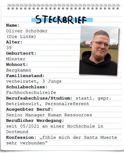 Warum Oliver Schröder hofft, dass sein Papa ihn nicht verrät Steckbrief von Bundestagskandidat Oliver Schröder aus Bergkamen.