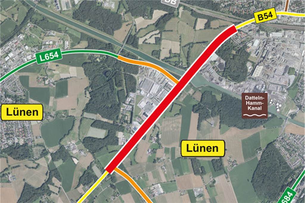 Nach Unfall auf der B54-Baustelle zwischen Lünen und Dortmund: Ampel irreparabel beschädigt Auf 2,7 Kilometer wird es auch noch in Zukunft zu möglichen Rückstaus kommen. Vor Ort wird noch bis 2024 die Straße verbreitert.