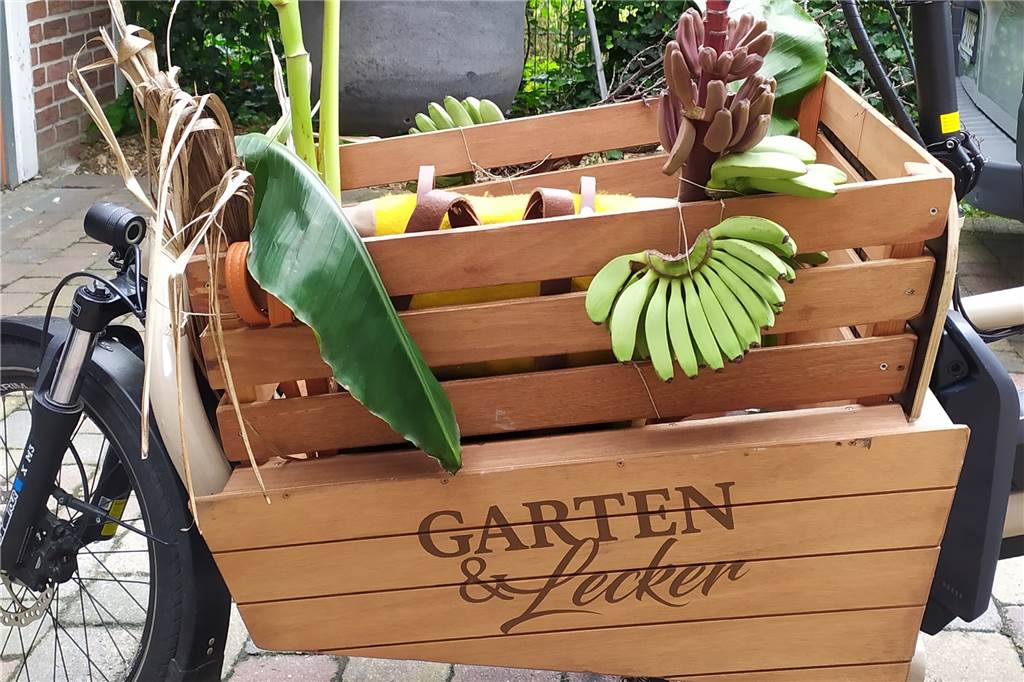 WDR-Gartendoku wurde in Raesfelder Garten gedreht Auf Deko wurde bei den Gartenfesten Wert gelegt: Hier das Fahrrad der „Garten und Lecker"-Serie.