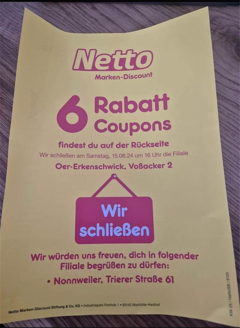 Dann geh doch zu Netto – 300 km entfernt: Filiale ist dicht – das ist geplant Auf dem Flyer, der über die Schließung der Netto-Filiale in Oer-Erkenschwick informierte, wurden die Kunden zum Einkaufen nach Nonnweiler geschickt.