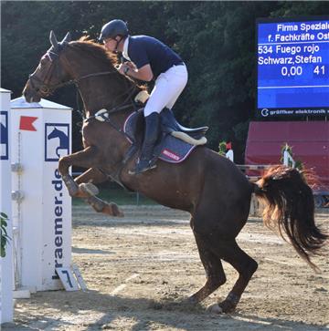 Auf dem Weg zum großen Triumph: Stefan Schwarz aus Barop gewann mit Fuego rojo das S-Springen in Brambauer.