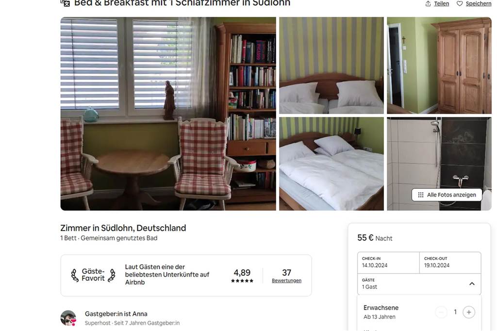 Maria Bone-Hewdig empfängt Gäste aus aller Welt Ein Ausschnitt von dem Zimmer auf der Internet-Plattform Airbnb.