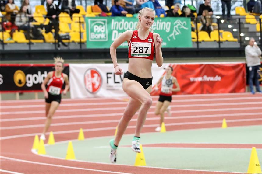 Patricia de Graat von der LG Olympia nach ihrem Comeback: „Es war wie eine Befreiung“ Auf der Überholspur: Patricia de Graat von der LG Olympia ist beim PSD Indoor-Meeting wieder dabei.