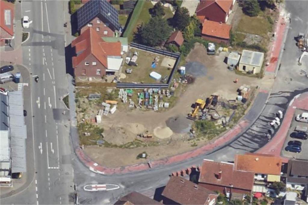 Auf diesem Luftbild aus 2018 sieht man die Arbeiten nach dem Abriss der zwei Altgebäude.