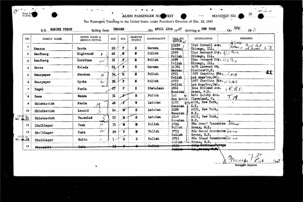 Spurensuche in Philadelphia: Nachfahren der Samsons leben noch heute in Amerika Auf einem Passagierdokument ist Gerda Samson bei der Überfahrt nach New York aus Bremen aufgeführt.