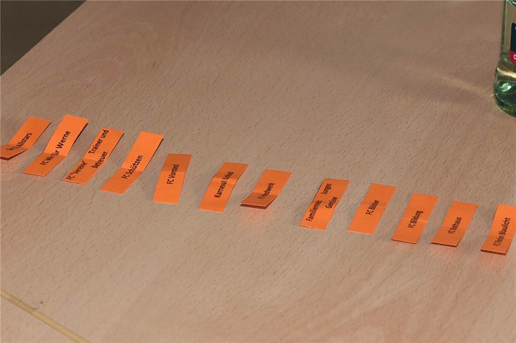 Auf kleinen Zetteln standen die Teams geschrieben, die dann in die verschiedenen Gruppen gelost wurden.