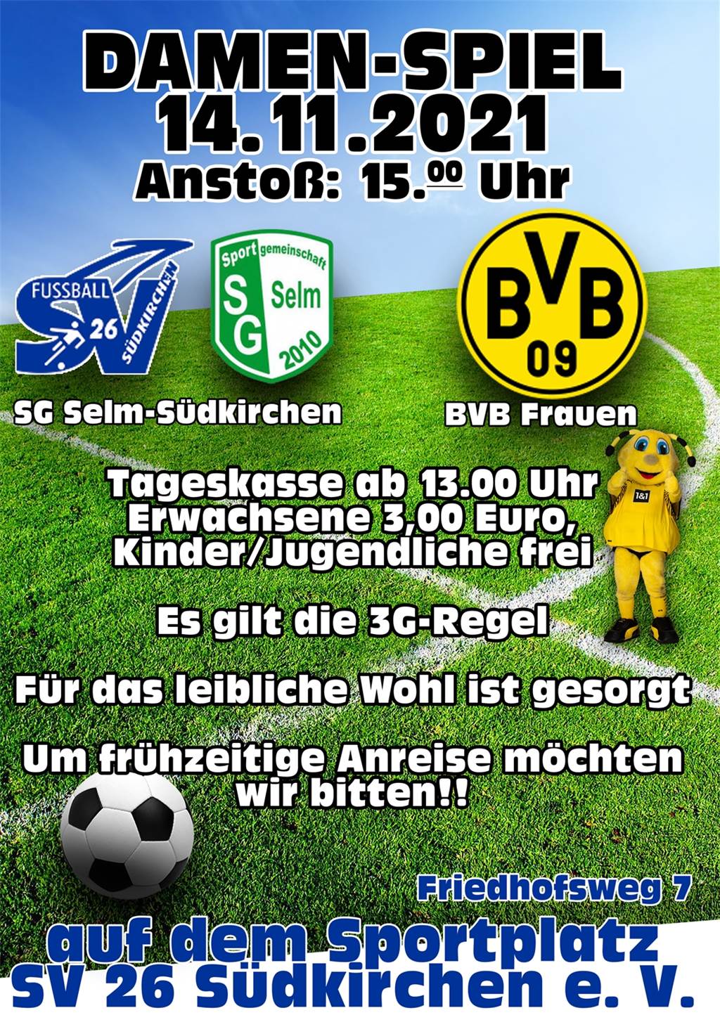 BVB-Frauen kommen mit Maskottchen Emma im Gepäck: Besonderes Spiel in Südkirchen Auf Maskottchen Emma freuen sich vor allem die Kinder.