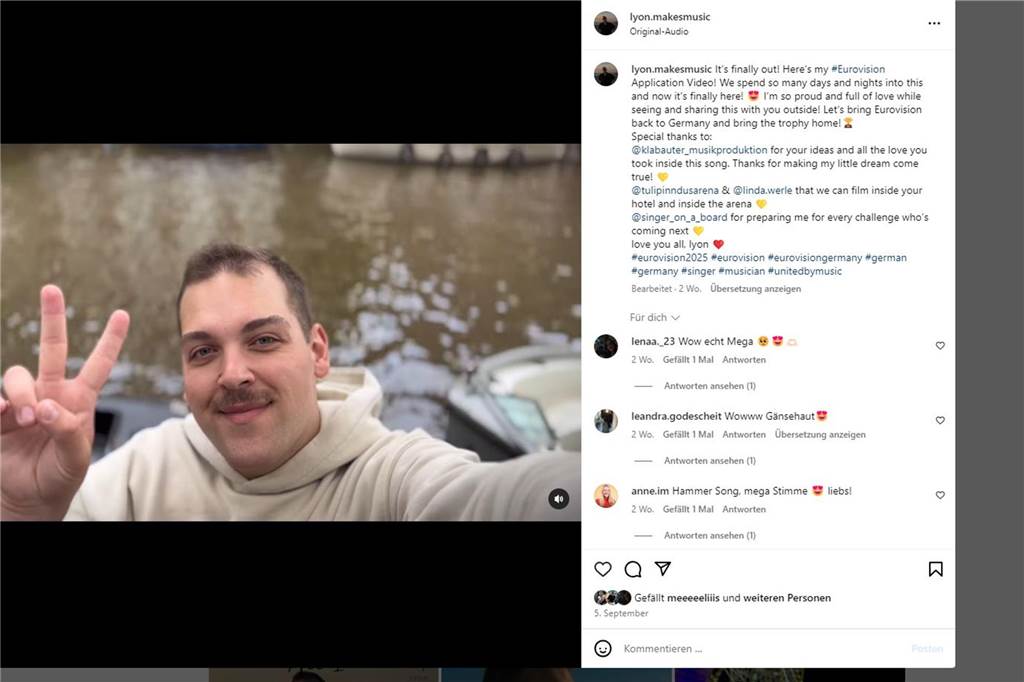 Das Instagramfeed mit Leon Fricke mit Kommentaren zu seinem neuen Song