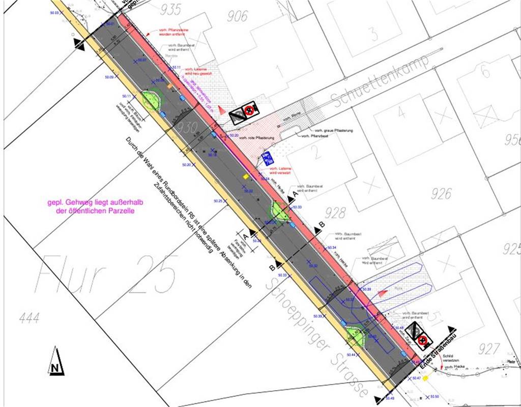 Panne bei Endausbau: Anlieger könnten dennoch zur Kasse gebeten werden Plan Endausbau Schöppinger Straße