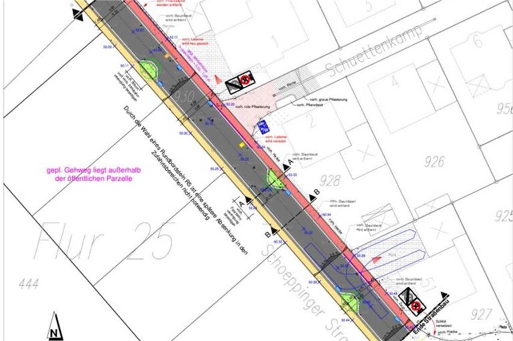 Panne bei Endausbau: Gemeinde hat sich „juristisch beraten lassen“ Ein Plan für einen Straßenendausbau in Nienborg in der Gemeinde Heek