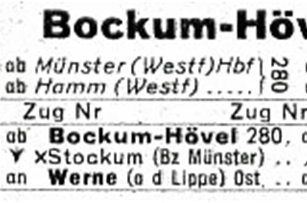 Wenn die Dampflok kam, nahmen die Frauen in Werne die Wäsche ab Ausschnitt aus dem letzten Fahrplan für die Werne-Bockum-Höveler Eisenbahn.