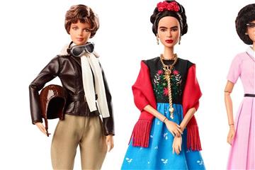 Barbie-Puppen von Mattel, die Flugpionierin Amelia Earhart (l-r), die Malerin Frida Kahlo und die Mathematikerin Katherine Johnson. Foto: Mattel