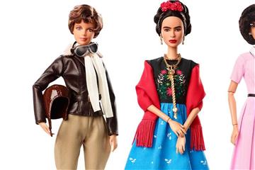 Barbie-Puppen von Mattel, die Flugpionierin Amelia Earhart (l-r), Malerin Frida Kahlo und Mathematikerin Katherine Johnson nachempfunden sind. Mattel wolle Mädchen zu starken Rollenvorbildern inspirieren, teilt eine Sprecherin mit. Foto: -/Mattel/dpa