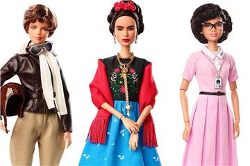 Barbie-Puppen von Mattel: die Flugpionierin Amelia Earhart (l-r), die Malerin Frida Kahlo und die Mathematikerin Katherine Johnson. Foto: Mattel