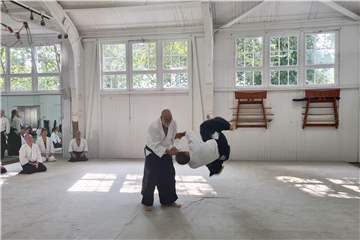 Bei Aikido, einer japanischen Kampfkunst, wird der Gegner oft mit komplizierten Griffen und Techniken auf die Matte geschickt.