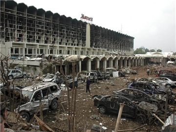 Bei dem Bombenanschlag auf das Hotel Marriott in der pakistanischen Hauptstadt Islamabad im Jahr 2008 starben über 50 Menschen. Yasin gilt als Drahtzieher. Foto: Shabbir Hussein